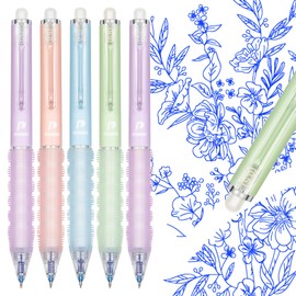 KERIFI Erasable Ballpoint Pen, Pack of 5 Rollerball Pens, Erasable Pens, Erasable Pens, Gel Pens, Erasable for Students, Gift, School Supplies, School, Office Supplies (0.5 mm Blue)