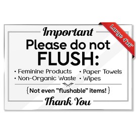 Essentials for Hosts - Important Do Not Flush - Flush Only Toilet Paper Sign - Clean 4"x6" Acrylic Sign w/Mounting Tape - Do Not Flush Sign for Bathroom - Septic Sign for Bathroom