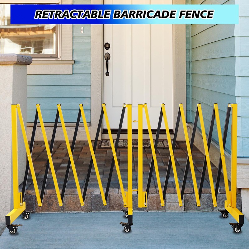 JTZFD 12.2FT Industrial Metal Expandable Barricade，Retractable Traffic Fence with Casters,