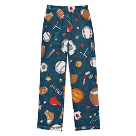 Fisyme Soccer Basketball Baseball Sports Pajama Pants Soft Elastic Waist Long Pajama Bottoms Sleep Lounge Pj Pants, S