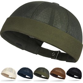 Initlove Docker Hat for Mens Mesh Beanie Cap Breathable Brimless Sailor Hat Green