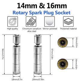 Zalaxt 14mm and 16mm Thin Wall Swivel Magnetic Spark Plug Socket, Thin Wall 3/8 Inch Drive 12-Point Standard Spark Plug Socket Removal Tool with Magnetic Design, Car Accessories for Most Vehicles