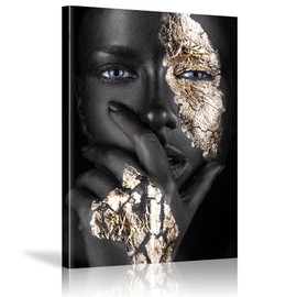 Black Woman Wall Art African American Wall Art Canvas Framed Black and Gold Women Portrait Canvas Print Artwork Black Art Wall Decor African Decorations for Living Room 16”x24”