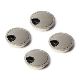 LIKERAINY Cable grommet, round diameter 60 mm, with brush seal made of metal, chrome-plated for inserting to the desk, cable organisation for furniture, cable passage, silver, pack of 4