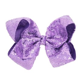 AMYDECOR 8 Inch Purple Sparkly Glitter Sequin Hair Bows for Girls