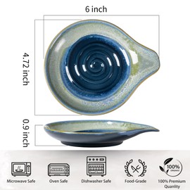 Spoon Rest for Kitchen, Ceramic Spoon Holder for Stove Top, 6 Inches Large Cooking Spoon Holder，Coffee Spoon Holder, Heat Resistant Utensil Rest for Countertop, Dishwasher Safe Blue-Green Gradient（L）