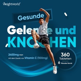 MSM 2400 mg with 100 mg Vitamin C - 360 Vegan Tablets for 6 Months Supply - Methylsulfonylmethane & Vit C for Bones, Joints, Skin & Immune System (EFSA) - Alternative to Capsules & Powder -