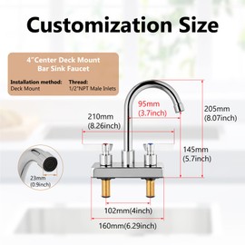 GBBNE Bar Sink Faucet 4 Inch Center 2 Hole Deck Mount Bar Faucets for Sink Prep Dual Handles Commercial Utility Laundry Kitchen,Polished Chrome