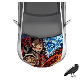 Anime Hood Wrap Tanjiro Fire Water Demon Slayer Weatherproof Car Decal 50" X 65"