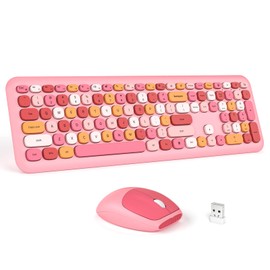 Wireless Keyboard and Mouse Combo - MOFII Pink Full-Sized Plug and Play Colorful Keyboard - Silence Keycap Keyboards with USB-A 2.4G Receiver, for Laptop, Windows, PC, Desktop