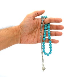 ALBATROSART -New Turquoise Collection- (33 Beads) Worry Beads-Prayer Beads-Tesbih-Tasbih-Tasbeeh-Misbaha-Masbaha-Subha-Sebha-Sibha-Rosary (Pumpkin Synthetic Turquoise -10 mm Big BeadsBeads)