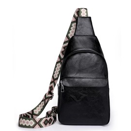 NAOYQ Women's Leather PU Chest Bag, Crossbody Bag, Bum Bag, Sling Bag, Small Backpack, Shoulder Bag for Outdoor Sports Leisure, black