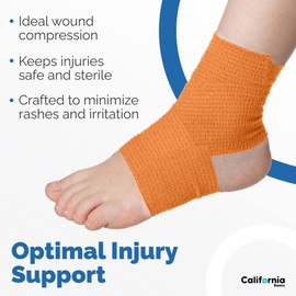 California Basics Self-Adhesive Medical Tape (2 inch) - Pack of 12 - Cohesive Bandage Wrap Rolls - Waterproof Athletic Tape - Self Adhesive Medical Adhesive Bandage Wrap - Vet Stretch Wrap