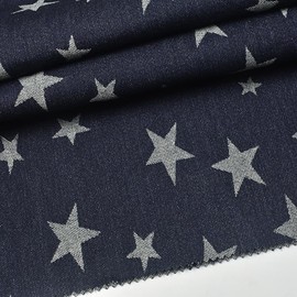 10oz Denim Fabric | 100% Cotton Non-Stretch | Twill Jacquard Stars | 63" Wide, Dark Blue (2 Yard pre Cut)