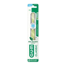GUM - Cepillo Dental Classic Bio Suave con Mango de Material Renovable y Filamentos Dome-Trim - Envase Sin Plástico - 1 Pieza