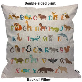 HGOD DESIGNS Cushion Cover Alphabet Cute Zoo Alphabet with Animals Throw Pillow Cover Home Decorative for Men/Women Living Room Bedroom Sofa Chair 18X18 Inch Pillowcase