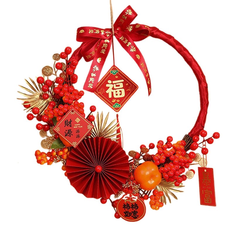 SM SunniMix Chinese New Year Wreath, Hanging Ornament Pendant 2025