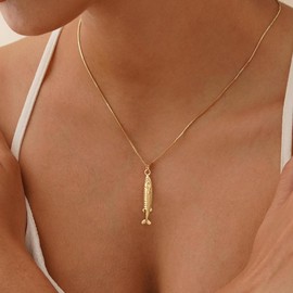 MUYAN Gold Anchovy Fish Pendant Necklaces for Women Trendy Sardine Necklace Ocean Beach Jewelry