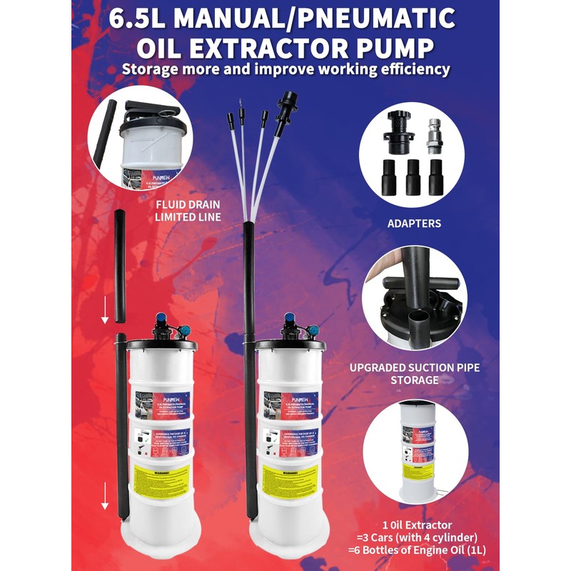 Punmew 6.5L Oil Extractor Pump Pneumatic/Manual Oil Extractor for Automotive