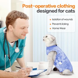 ODSSDAPU Cat Recovery Suit After Surgery, Cat Recovery Wear for Abdominal Wounds Cat Onesie Cone E-Collar Alternative,Blue S