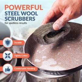 PAMI Steel Wool Scrubbers (Pack of 8) - Steel Wool Cleaning Pads for Dirt, Grease & Grime- Wool Scrubber Sponges for Kitchen & Bathroom- #1 Medium Steel Wool for Cleaning & Preparing