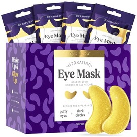 Dermora paeyaer Máscara de ojos de oro de 24 quilates, 50 pares, tratamientos de ojos hinchados y ojeras, aspecto menos cansado y reduce las arrugas y líneas finas debajo de los ojos, revitaliza y refresca tu piel.