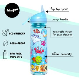 Fringoo 650ml Kids School Water Bottle Straw Water Bottle with Carry Handle 100% Leakproof BPA-Free School Water Bottle for Kids Very Durable