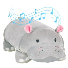 MELODY MATES Memory Foam 15” Pillow Plush with Wireless Headphone Speakers Embedded to Play Music, Videos, or Soothing White Noise only Audible to Child Holding The Pillow - Gloria The Hippo