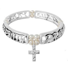 Emulily Serenity Prayer Inspirational Cut out Stretch Bracelet Cross Charm