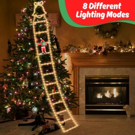 Christmas Decorations Light, Xmas Decorations Light Indoor Outdoor, Santa Alaus Climbing Ladder Light, 3.3 m/130 inches,Adjustable Lighting(7 modes) Rainproof Snow Protection, Warm Light