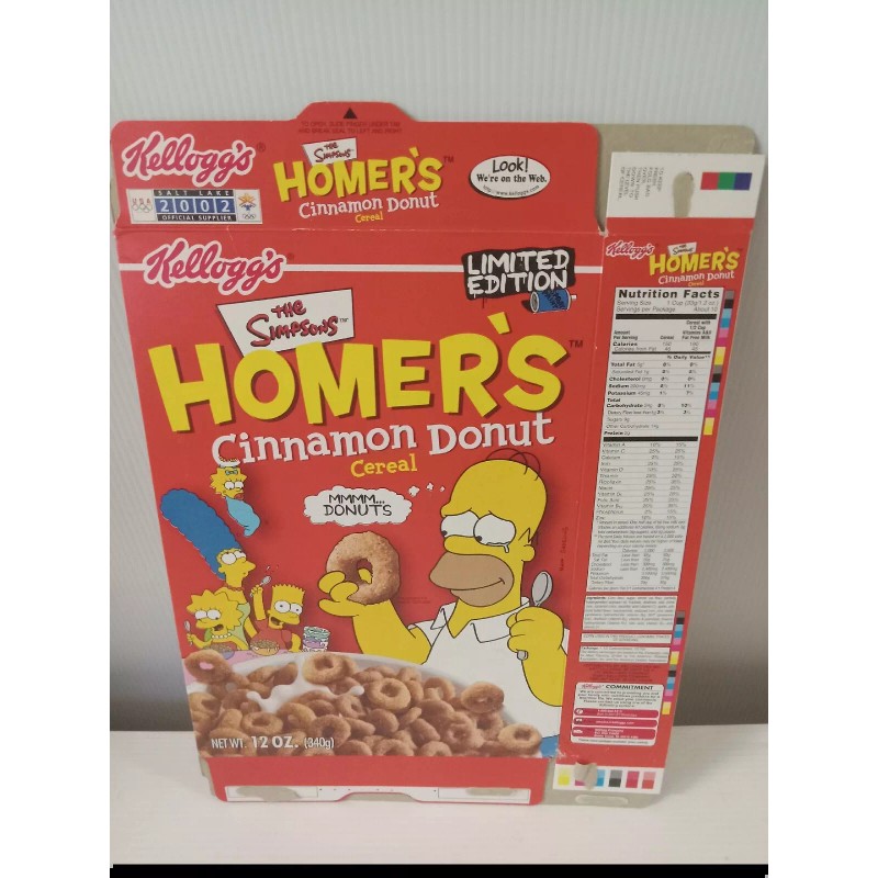 Kellogg Homer Cinnamon Donuts cereal box flat 2001 Kellogg’s Empty