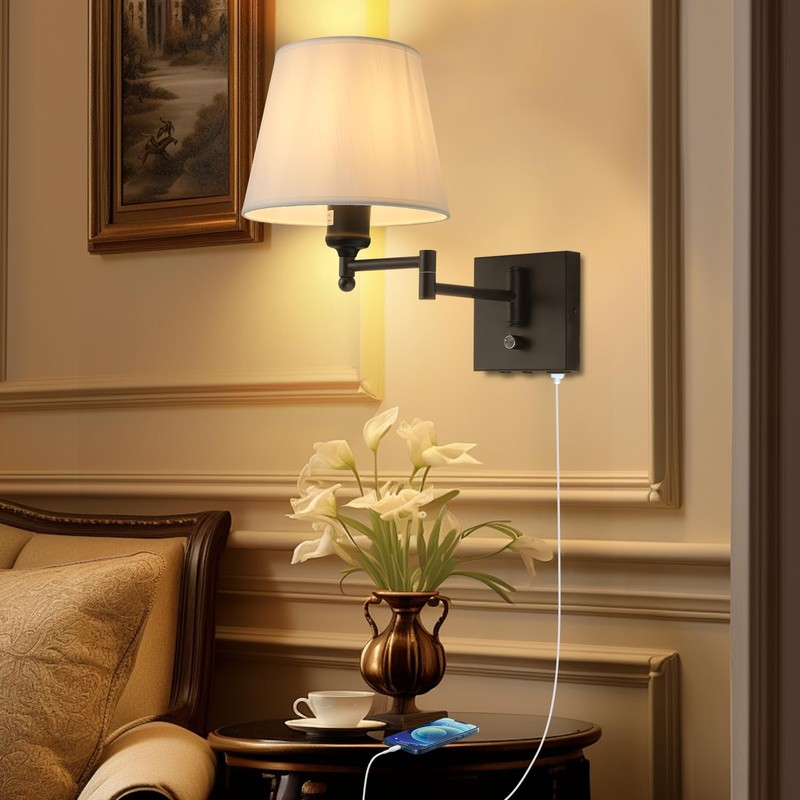 Bedside Wall Mount Light with Dimmable Switch and USB C+A
