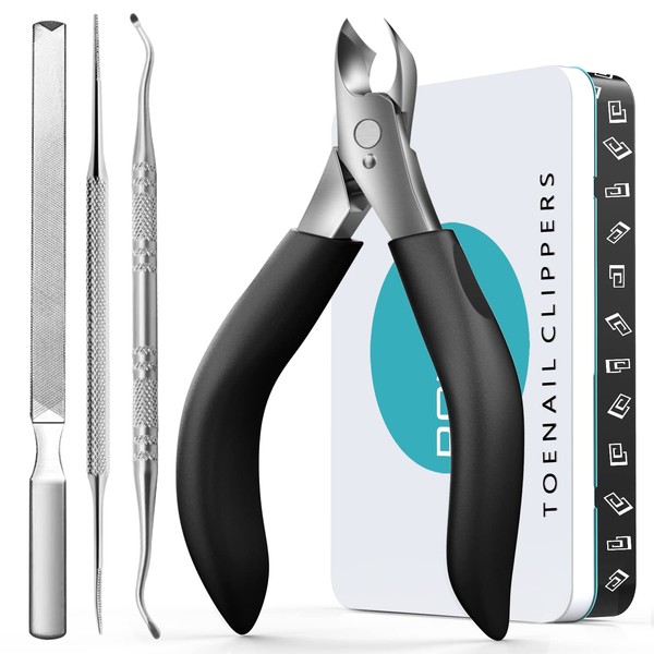 Thick Toenail Nail Clippers - Men's Nail Clippers Set Durable Professional Thick Nail Clippers for Intruding Nails, Large Nail Clippers for Seniors, Men, Women, Safe with Long Handles RONAVO (Black)