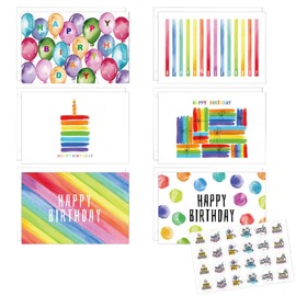 ZODKSNO 24 Sets Happy Birthday Cards, 6 Designs Watercolor Birthday Cards 15 * 20cm Bulk Happy Day pages with Envelopes Stickers