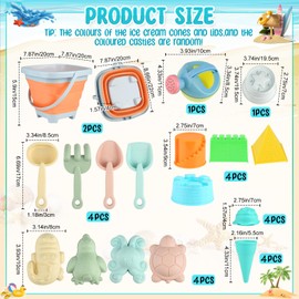 25 Stück Sandspielzeug Strandspielzeug Kinder, Sandspielzeug Set, Sandspielzeug Junge Mädchen, Strandspielzeug mit Faltbarer Eimer Aufbewahrungstasche, Sandförmchen ab 2 3 4 5 Jahr