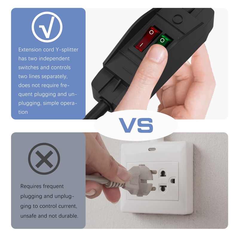 Muelnmey 2-Way 3 Prong Extension Cord with Switch ON/Off, Heavy