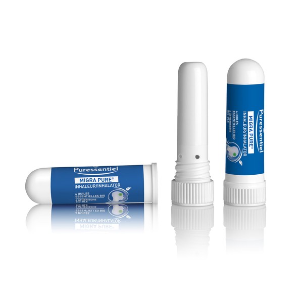 Puressentiel - Migrapure® Headache Inhaler - Relieves the Feeling of a Heavy Head - Natural Formula with 6 Essential Oils - Organic - Peppermint & Lavender - Ages 7+ - 1ml