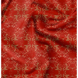 Soimoi Red Velvet Fabric Filigree Damask Print Fabric by Yard 58 Inch Wide