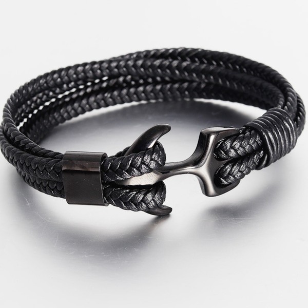 Mens Sailor Leather Woven Bracelet • Handmade Anchor Leather Bracelet for Men • Mens Charm Leather Bracelet • Mens Jewelry, Valentine's Gift