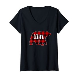 Damen Leilani Bär Custom Red Buffalo Plaid Weihnachtspyjama T-Shirt mit V-Ausschnitt