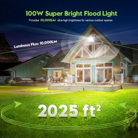 Sararoom 2Pack LED Flood Lights Outdoor, 100W 10000LM Super Bright Floodlight Outside 6500K Work Light with Motion Sensor, IP65 Waterproof Plug in Security Floodlights for Garage, Yard, Lawn, Garden