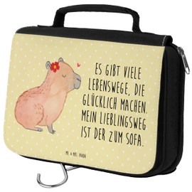 Mr. & Mrs. Panda Toiletry Bag Capybara Flower, yellow, Hand Drawn