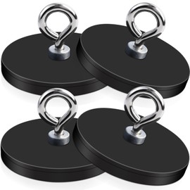 Neodymium Magnets Rubber Coated with M4 Hanging Ring, 66MM Rare Earth Magnets Magnetic Hook Screwable,Magnet with Hole for Light Strips Vehicles Lamps