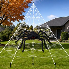 Giant Spider Web Decoration for Halloween – 16 ft Triangle Web with Plush Spider for Yard, Porch & Haunted House