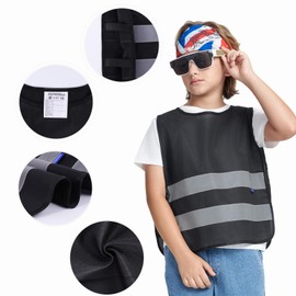 AYKRM 6-9 Year Hi Vis Vests for Kids Black Kids High Visibility Reflective Vest 6-9 Year High Vis Jacket for Kids