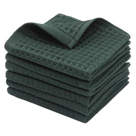GQZLUCK 100% Natural Cotton Kitchen Towels Dish Towels Classic Waffle Weave Dish Cloths, Soft Ultra Absorbent Kitchen Hand Towel, Fast Drying Lightweight Washcloth, Set of 6 (Blackish Green)