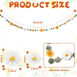 JarThenaAMCS Daisy Felt Banner White Yellow Daisy Flower Hanging Garland Summer Floral Party Banner for Birthday Baby Shower Hippie Party Supplies Home Wall Decor