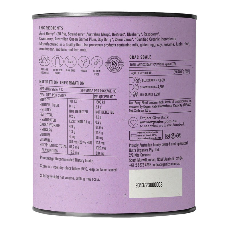 Nutra Organics Acai Berry Blend, 200g