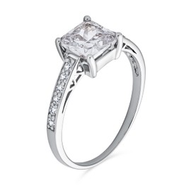 Classic Timeless 2.5CT AAA CZ Square Brilliant Princess Cut Solitaire Engagement Ring For Women .925 Sterling Silver Cubic Zirconia Pave Side Stone Band