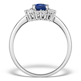 Womens Sterling Silver Blue Synthetic Sapphire & White Cubic Zirconia (CZ) Oval Cluster Engagement Ring - PETITE Replica Kate Middleton/Princess Diana Ring/The Royal Ring - Size O